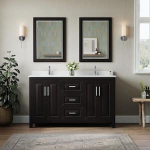 Daria 60''W x 22''D Double Vanity in Dark Espresso w/ Cultured Marble Vanity Top in LightVein Carrara w/ Basins & Mirrors