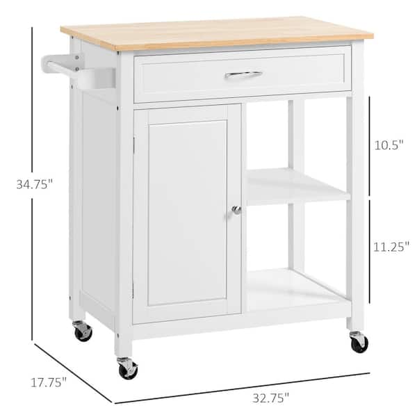 Codesfir Kitchen Island Cart on Wheels with Storage Drawers and Cabinets,  Kitchen Cart with Rubberwood Countertop, Lockable Casters, Adjustable  Shelves, L48xW18xH36 Inches, Easy Assembly, White 