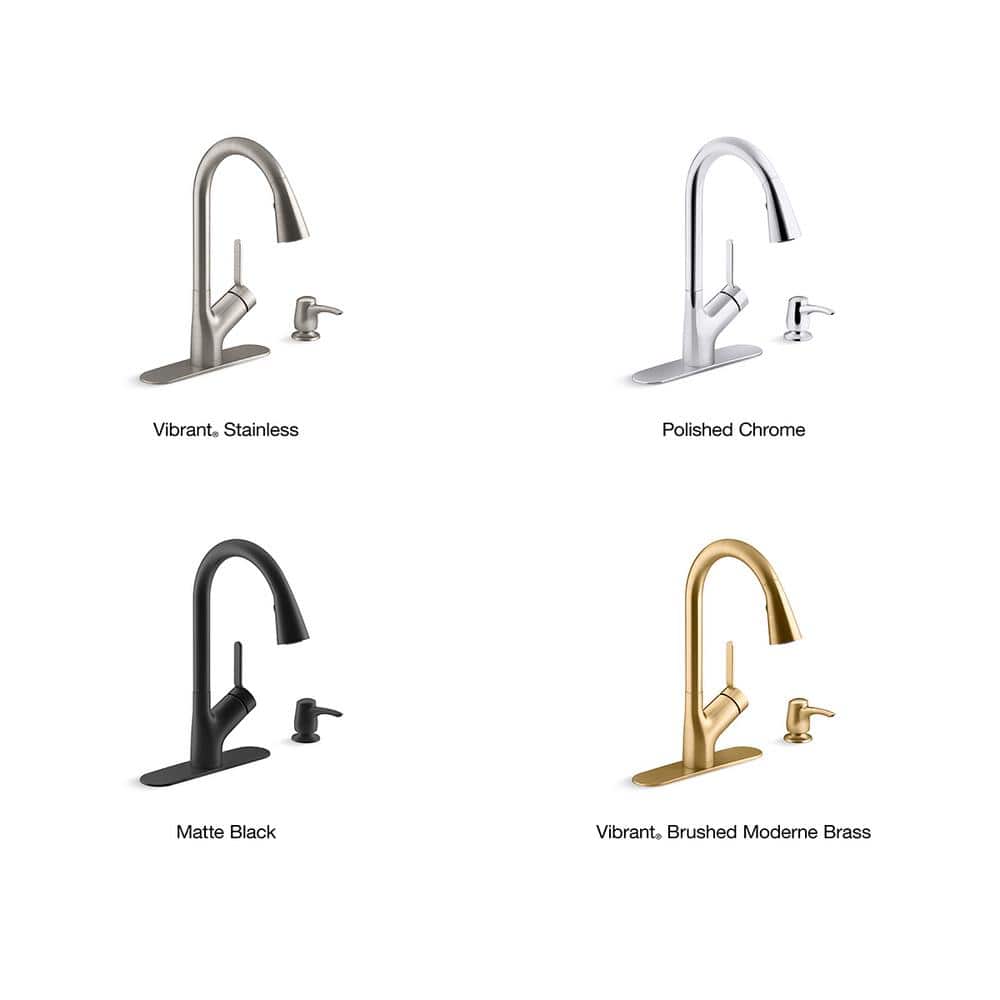 Vibrant Brushed Moderne Brass Pull-Down Kitchen Faucet with Soap Dispenser