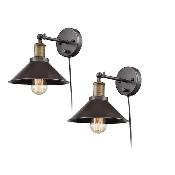 CLAXY 9 in. 2-Light Oil Rubbed Bronze Modern Wall Sconce with Standard Shade