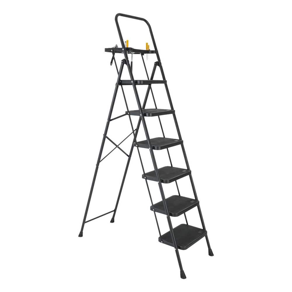 6-Step, 6 ft. Reach Steel Lightweight Portable Foldable Step Ladder with Tool Tray Wide, Non Slip Pedals and Handrails price history on PriceWatchPro