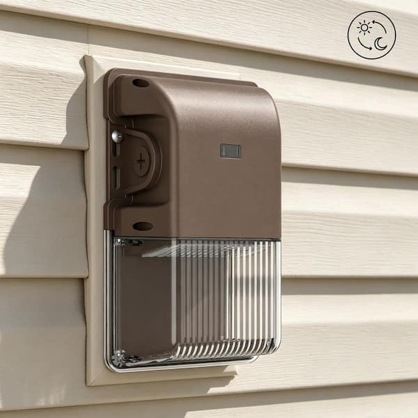 150-Watt Equivalent Integrated LED Brown Dusk to Dawn Mini Wall Pack Light, 3 CCT 3000K/4000K/5000K, Selectable Wattage