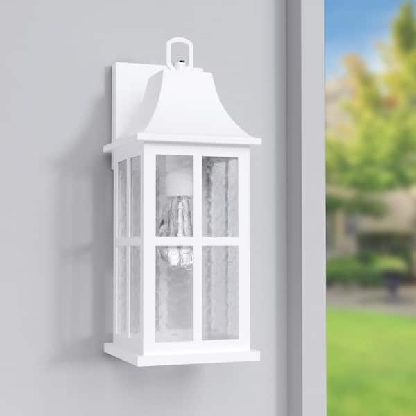 18 in. 1-Light White Metal Hardwired Dusk to Dawn Outdoor Exterior Garage Porch Wall Lights Sconces Lighting Fixtures