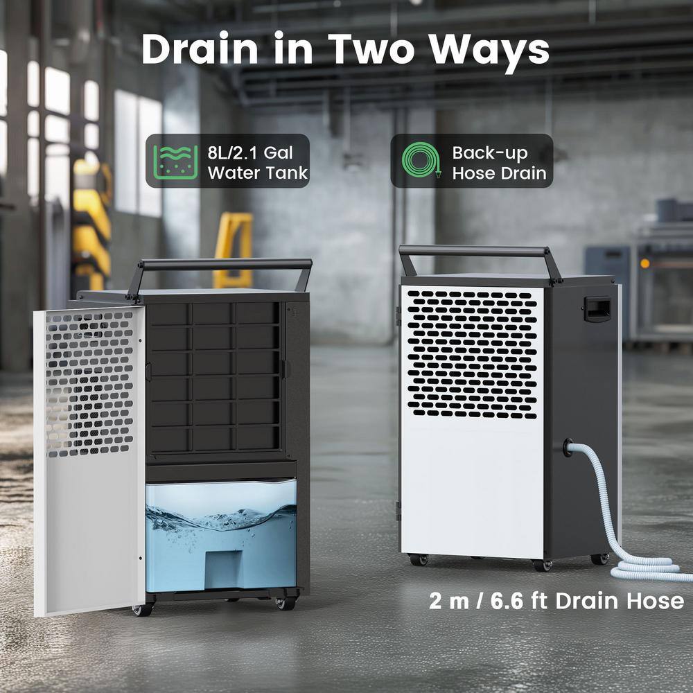 Waykar 190 Pint Black and White Commercial Dehumidifier with Digital Controls