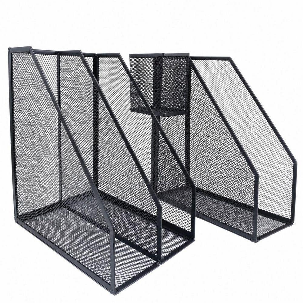 Mesh Black Metal 9.9 in. x 6.7 in. Magazine Rack Type 2 Set Desk