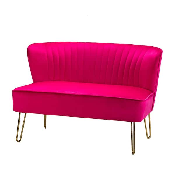 JAYDEN CREATION Alonzo 45 in. Contemporary Velvet Tufted Back Fuchsia 2-Seats Loveseat with U-Shaped Legs