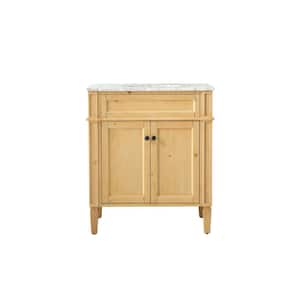 Timeless Home 30 in. W x 21.5 in. D x 35 in. H Single Bathroom Vanity in Natural Wood with White Marble