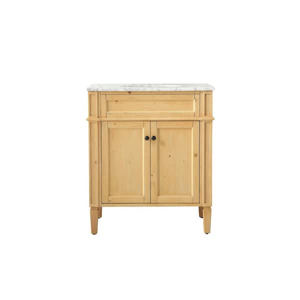 Unbranded Timeless Home 30 in. W x 21.5 in. D x 35 in. H Single Bathroom Vanity in Natural Wood with White Marble