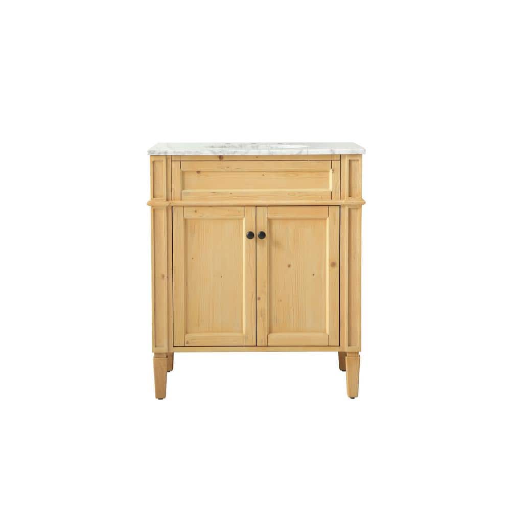 30 in. W x 21.5 in. D x 35 in. H Single Bathroom Vanity in Natural Wood with White Marble