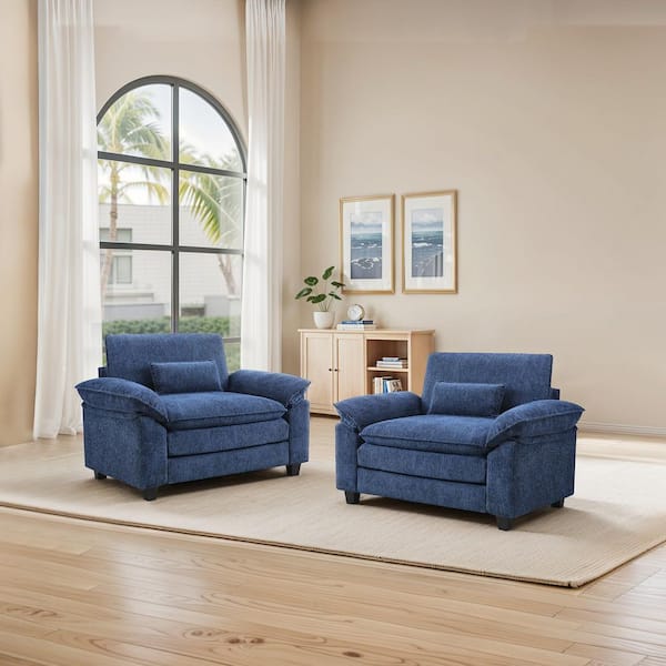 Umi Navy Chenille Armchair Accent Chair with 3-layer Spacious Seating Set of 2
