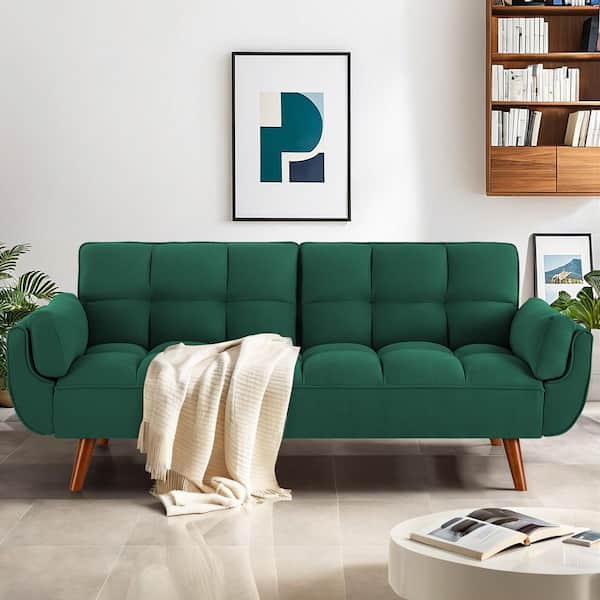 WONDER COMFORT Elegant 75 in. Green Twin Size Sofa Bed Futon Convertible Couch Loveseat for Living Room