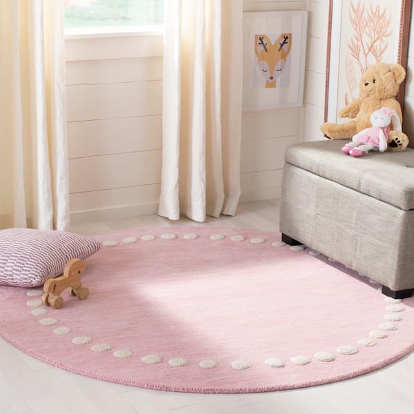 Kids 3 ft. x 3 ft. Round Pink Polka Dot Area Rug