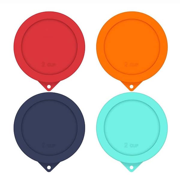 4 Pack 2 Cup Silicone Leak-Proof Airtight Lid Set for Round Glass Bowl Storage Covers Dishwasher Safe