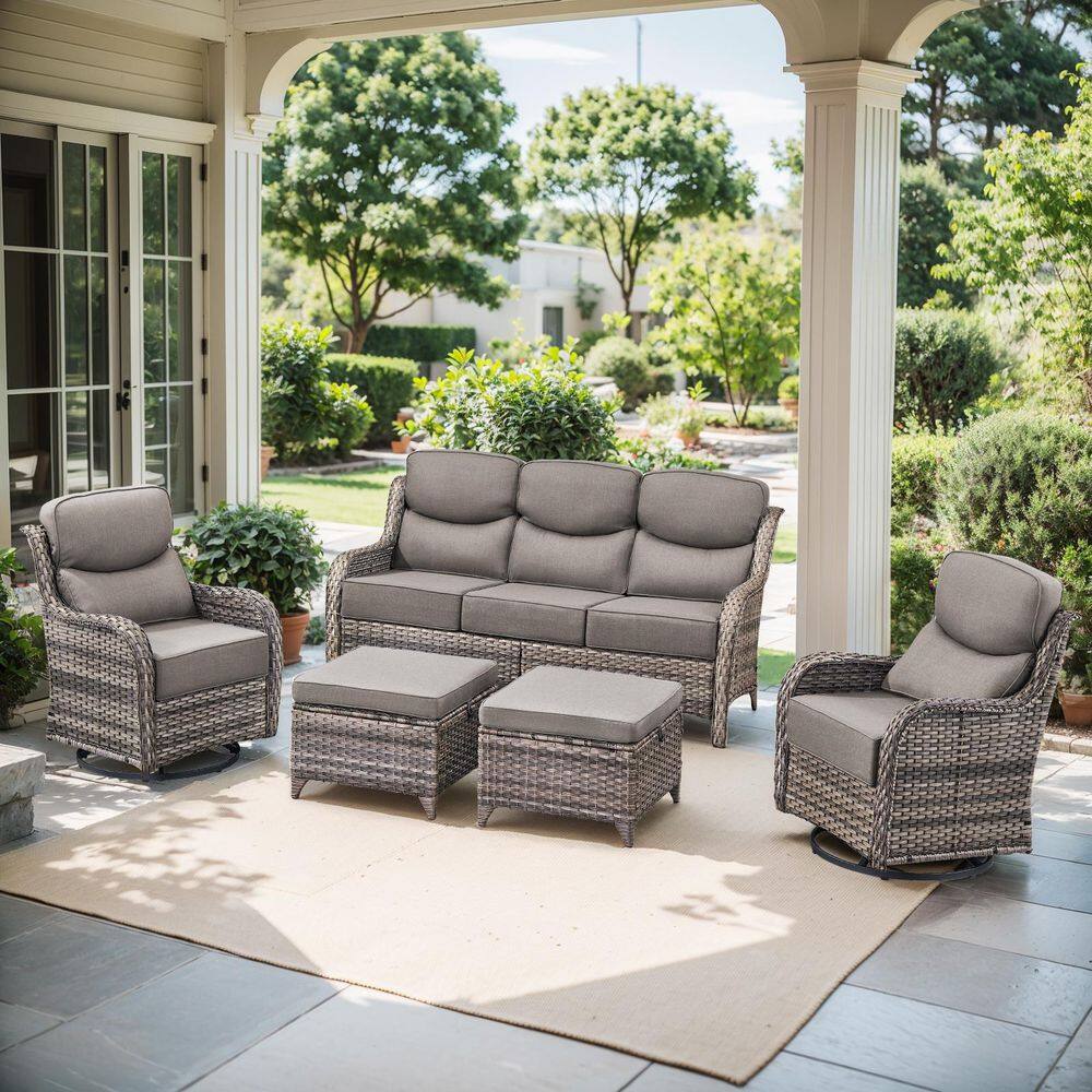 Nova Swivel Gray Wicker Outdoor Lounge Chair Patio Conversation Swivel Chair Set with 6 in. Thicked Gray Cushions price history on PriceWatchPro