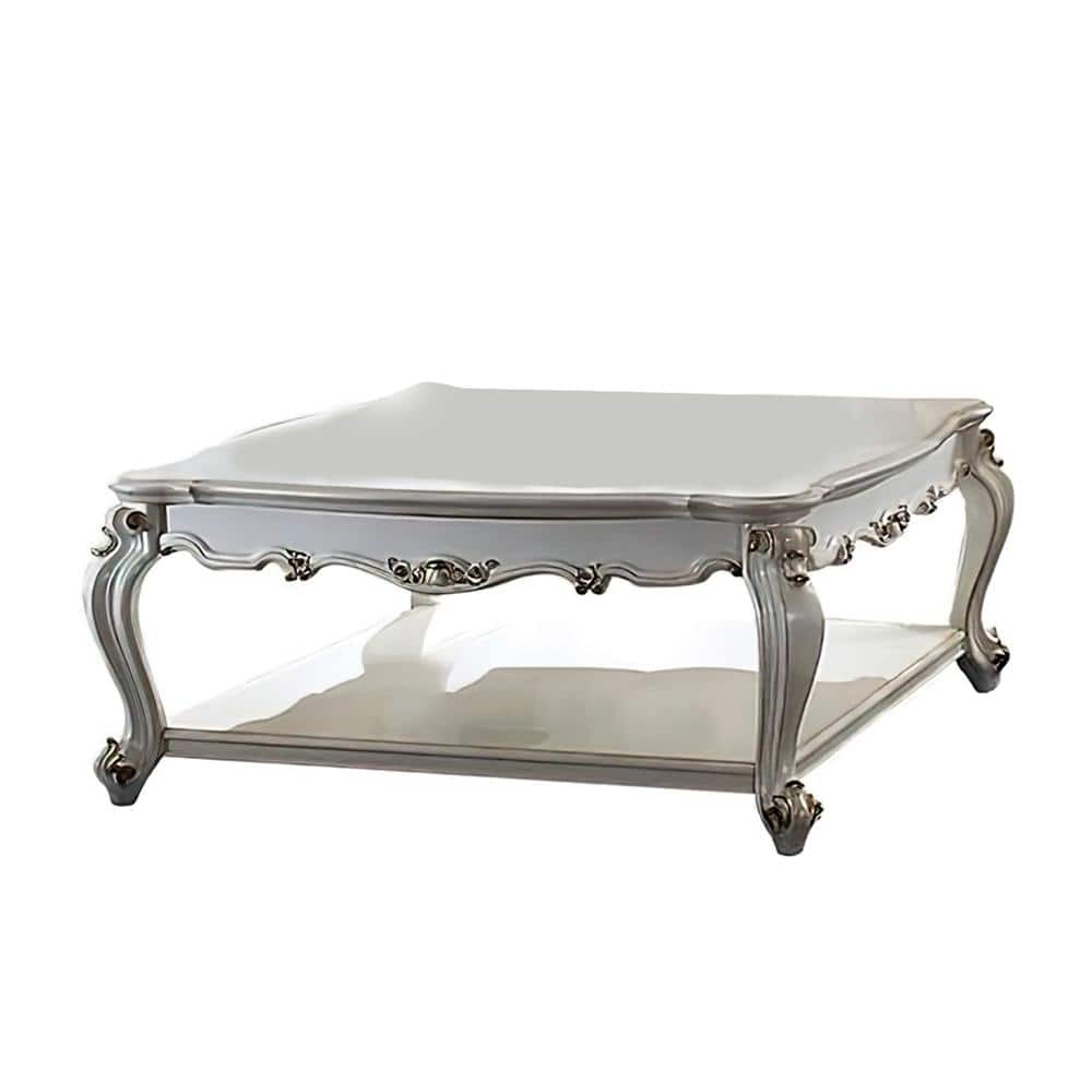 47" Antique Pearl Wood Coffee Table with Storage Shelf