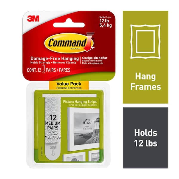 Command Command Medium Picture Hanging Strips, White, Damage Free Decorating, 12 Pairs