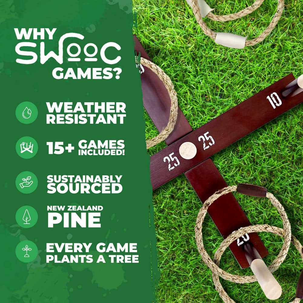 Rustic Ring Toss Outdoor Game All Weather 15 Plus Games Included - Vintage Wood and Rope Ring Toss Yard Game