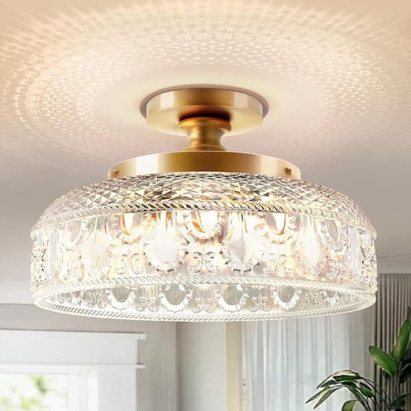 12 in. Modern Gold Integrated LED Semi Flush Mount Ceiling Light with Glass Shades for Hallway Bedroom Kitchen(No Bulbs)