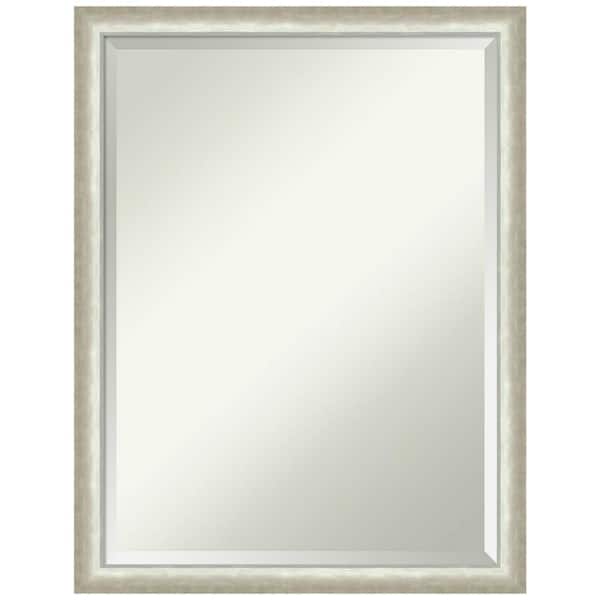 Amanti Art Two Tone Silver 20.25 in. x 26.25 in. Beveled Modern Rectangle Wood Framed Bathroom Wall Mirror in Silver
