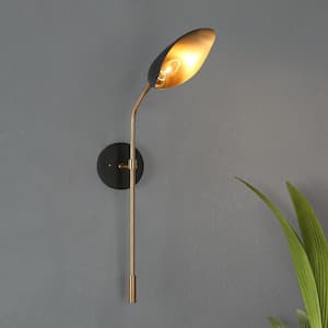 Toltehcwe Modern 1-light Wall Sconce with Plating Brass and Black Shade, 22 in. H Adjustable Industrial Lamp for Bedroom