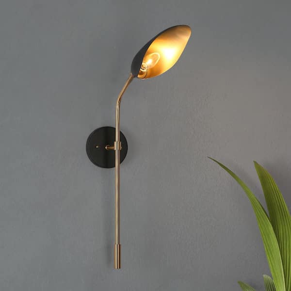Zevni Toltehcwe Modern 1-light Wall Sconce with Plating Brass and Black Shade, 22 in. H Adjustable Industrial Lamp for Bedroom