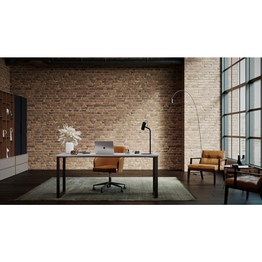 Gray Elm and Black Metal Desk with Drawer, 71"