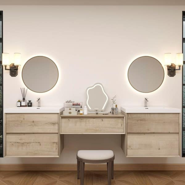 Kingdee 94 in. W x 20 in. D x 26 in. H Double Sink Middle Table Counter Bath Vanity in Light Oak with White Acrylic Top