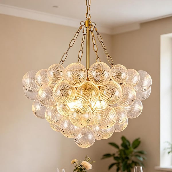 ARISKEEN 24 in. 6-Lights Gold Nordic Glass Bubble Ball Chandelier