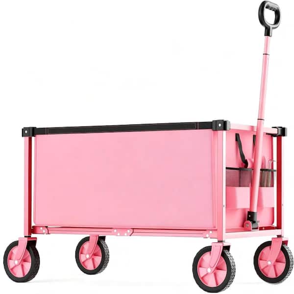 29.3 in. 150L Collapsible Utility Wagon Cart with Wheels, 260 lb Capacity, Pink