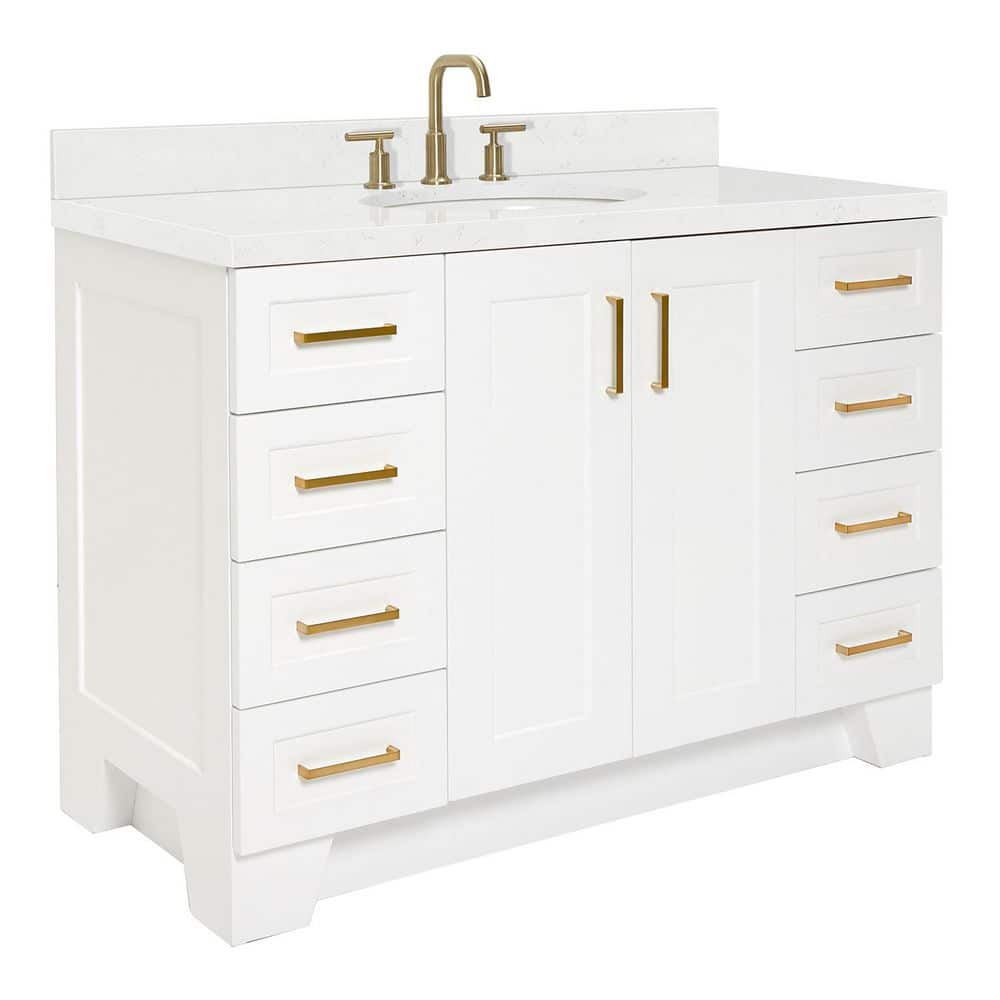 White Freestanding Single Bathroom Vanity with Carrara Quartz Top