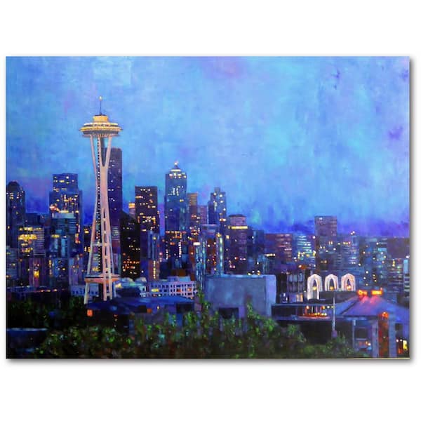 Courtside Market Seattle at Night 16 in. x 20 in. Gallery-Wrapped Canvas Wall Art