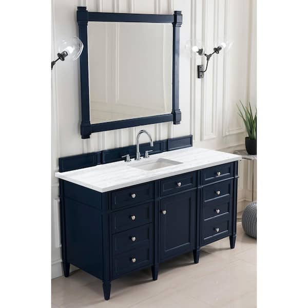 James Martin Vanities Brittany 60 in. W x 23.5 in.D x 34 in. H Single Bath Vanity in Victory Blue with Solid Surface Top in Arctic Fall