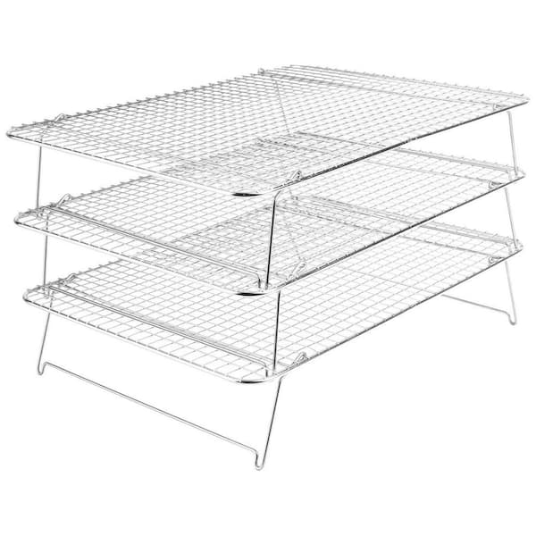 3-Tier Stainless Steel Cooling Rack Set Stackable Oven Safe Baking Cooking Grilling Rack Grid Pattern Airflow
