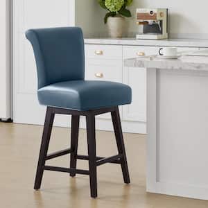 Dennis 26 in. Dark Blue High Back Solid Wood Frame Swivel Counter Height Bar Stool with Faux Leather Seat