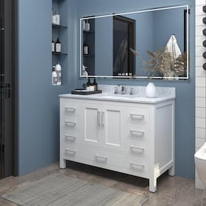 47.24 in. W x 21.65 in. D x 38.58 in. H Freestanding Bath Vanity in White with Carrara White Marble Top with White Basin
