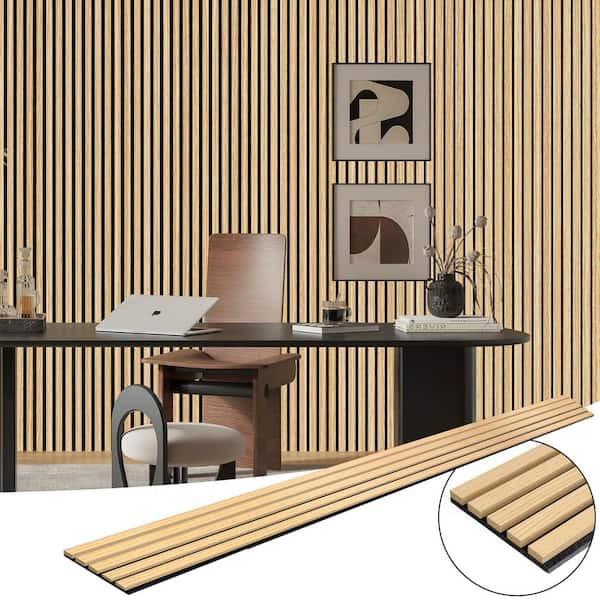 Art3dwallpanels Oak 0.83 in. x 0.65 ft. x 8 ft. Wood Slat Acoustic Panels, MDF Decorative Wall Paneling (4 Piece/21 sq. ft.)