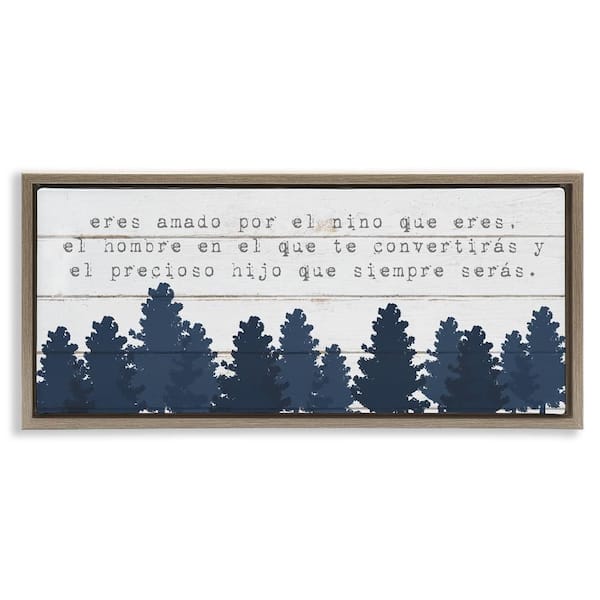 Stupell Industries Sweet Boy Blue Trees by Lil' Rue Brown Floater Frame Typography Graphic Art Print 11 in. x 25 in.