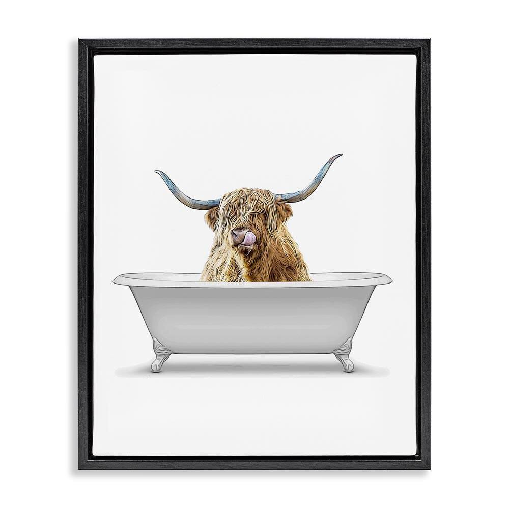 Traditional Longhorn in Bath by Annalisa Latella Black Floater Frame Animal Graphic Art Print 21 in. x 17 in. price history on PriceWatchPro