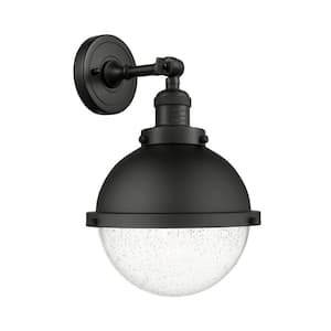 Franklin Restoration Hampden 9 in. 1-Light Matte Black Wall Sconce with Seedy Glass Shade