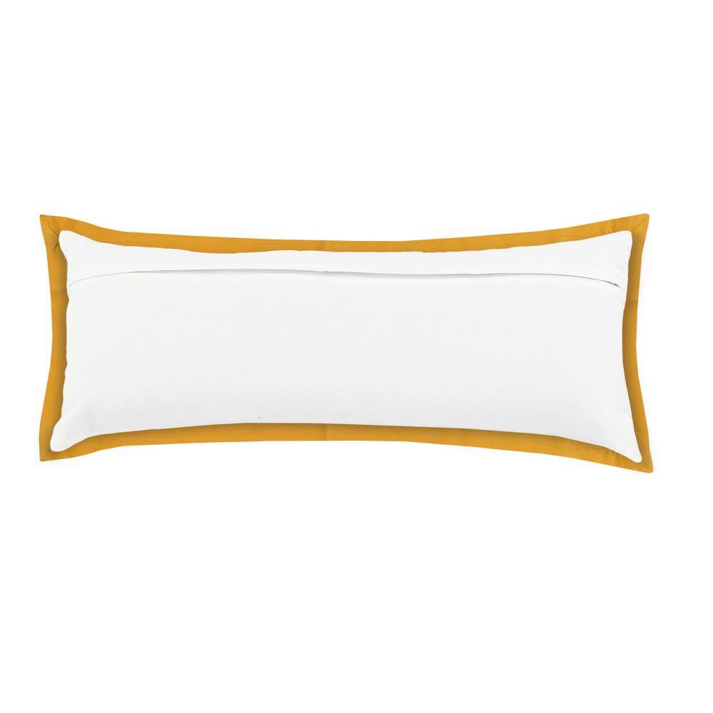 Golden Empire Bordered Cotton Throw Pillow, White & Yellow, 14" x 36"