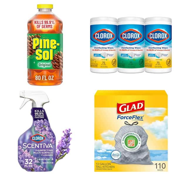 80 oz. Disinfecting Cleaner, 75-Count Lemon Wipes (3-Pack), 32 oz. Lavender Spray and 110-Count Trash Bags Combo