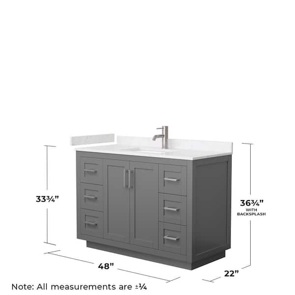 Miranda 48 in. W Single Bath Vanity in Dark Gray with Cultured Marble Vanity Top in Light-Vein Carrara with White Basin