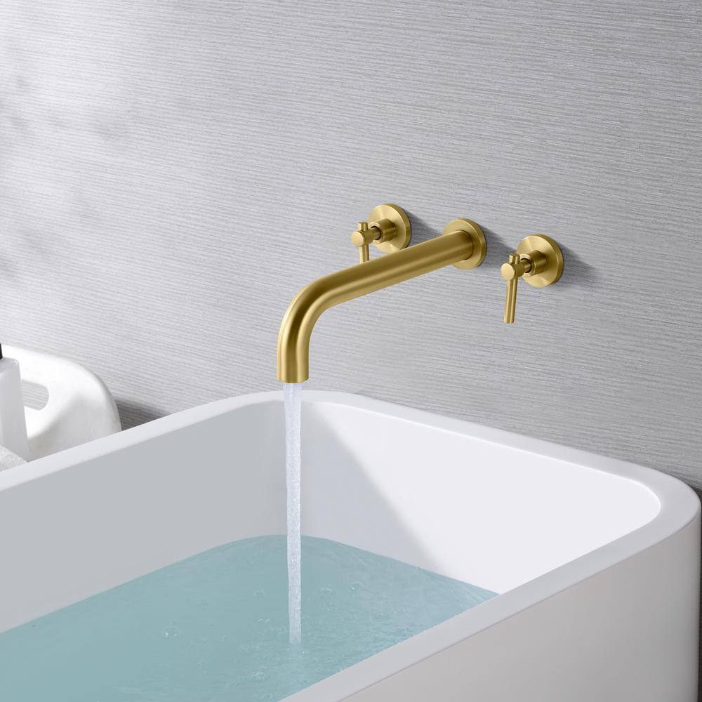 Brushed Gold Double Handle Wall Mount Tub Faucet