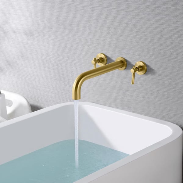 Modern 2-Handle Wall Mounted Roman Tub Faucet with Easy to Install in Brushed Gold