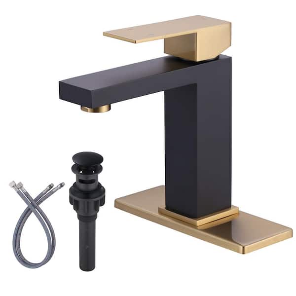 IVIGA Single Handle Single Hole Stainless Steel Bathroom Faucet with Deckplate and Pop-Up Drain Included in Black and Gold