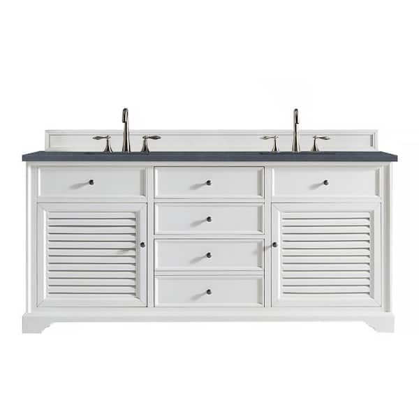 James Martin Vanities Savannah 72 in. W x 23.5 in.D x 34.3 in.H Double Vanity in Bright White with Quartz Top in Charcoal Soapstone