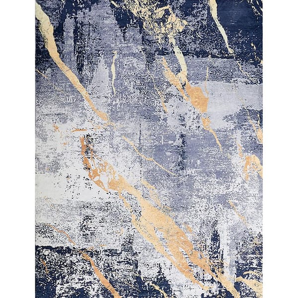 Huluwat Blue Gray Glod 7x10 ft. Abstract Polyester Rectangle Area Rug