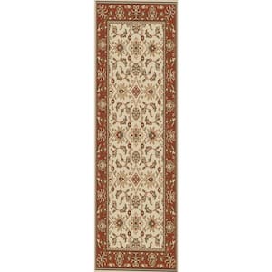 Como Ivory/Brick2 ft. x 8 ft. Traditional Oriental Floral Area Rug