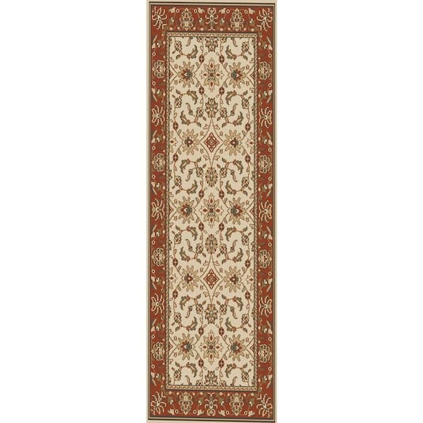 Unbranded Como Ivory/Brick2 ft. x 8 ft. Traditional Oriental Floral Area Rug