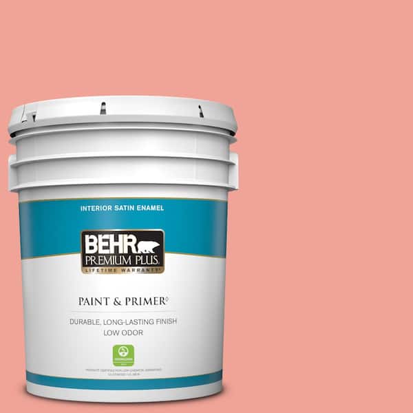 BEHR PREMIUM PLUS 5 gal. #170D-4 Peach Tile Satin Enamel Low Odor Interior Paint & Primer
